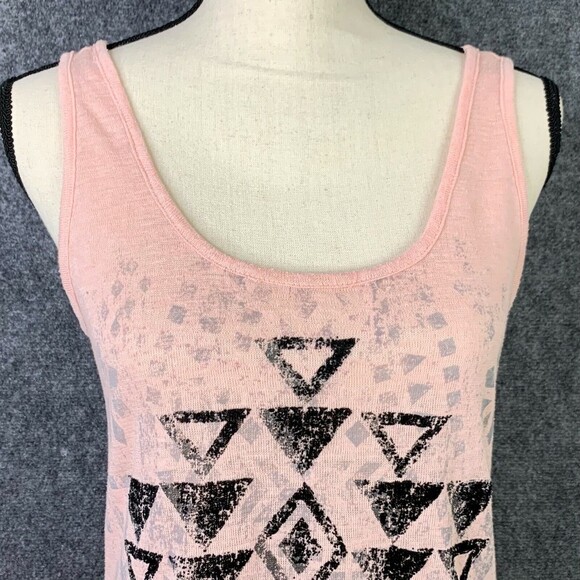 Maurices Gauze Knit Tank Top Women XS Pink w/ Black Diamond Pattern - Picture 3 of 8